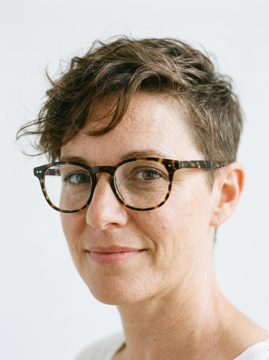 Soft Pixie mit Brille als Kurzhaarfrisuren mit Brille Inspiration 2026